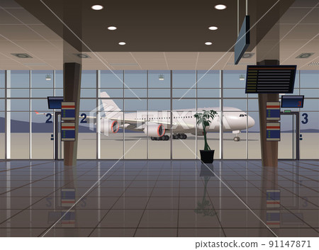 Exit from the airport terminal to the aircraft. Vector. 91147871