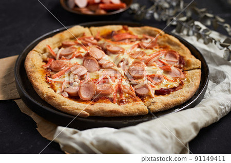Sausage and Crab Stick Pizza.. Sausage and Crab Stick Pizza.. 91149411