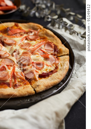 Sausage and Crab Stick Pizza.. Sausage and Crab Stick Pizza.. 91149412
