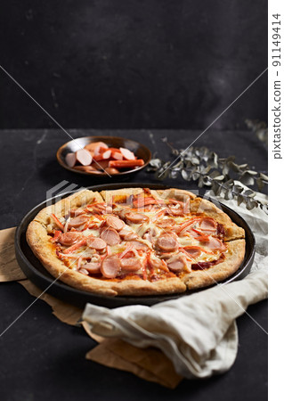 Sausage and Crab Stick Pizza.. Sausage and Crab Stick Pizza.. 91149414