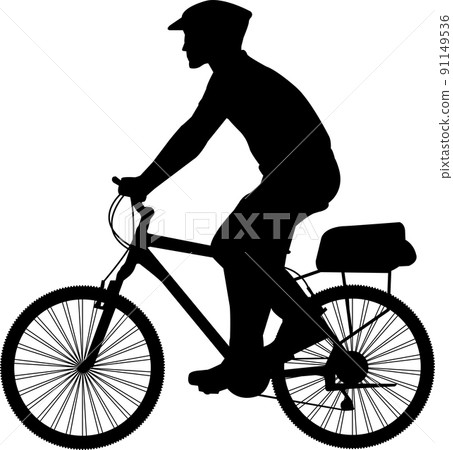 man riding bicycle silhouette - vector artwork 91149536