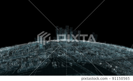 Spectacular aerial view of 3d city with bright glowing roads Spectacular aerial view of 3d city with bright glowing roads 91150565