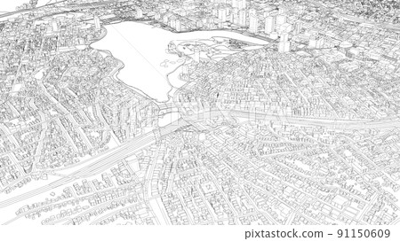 Cityscape Sketch. Vector rendering of 3d Cityscape Sketch. Vector rendering of 3d 91150609