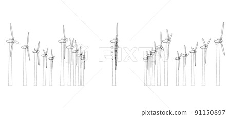 Wind turbines. Vector rendering of 3d 91150897