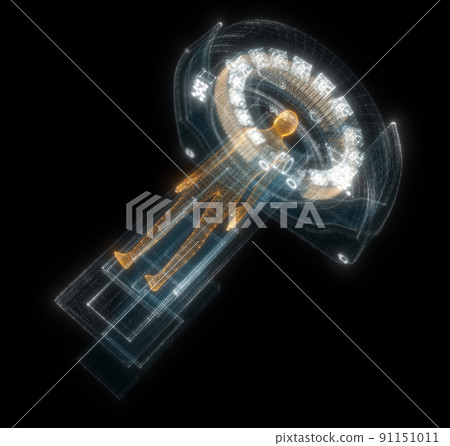 Digital MRI scan with patient Hologram. Medicine and Technology Concept Digital MRI scan with patient Hologram. Medicine and Technology Concept 91151011