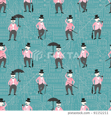 Seamless pattern with funny victorian gentlemen Seamless pattern with funny victorian gentlemen 91152211