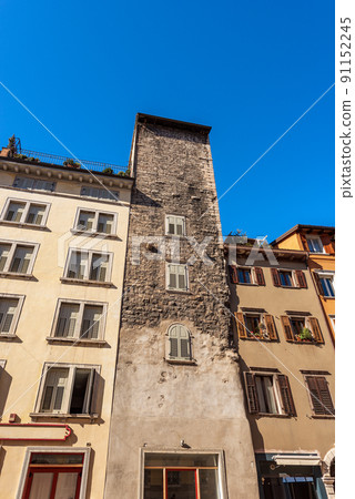 Medieval Tower and Old Houses in Trento Downtown - Trentino Alto Adige Italy 91152245