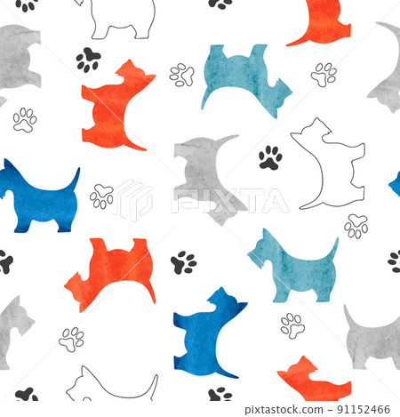 Seamless pattern with cute watercolor terrier dogs 91152466