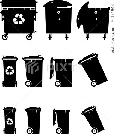 Set of different silhouettes dumpsters. Vector illustration. Set of different silhouettes dumpsters. Vector illustration. 91154948
