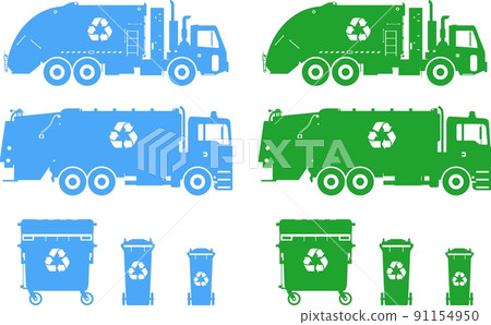Set of different silhouettes garbage trucks and dumpsters. Vector illustration. Set of different silhouettes garbage trucks and dumpsters. Vector illustration. 91154950