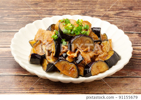 Stir-fried eggplant and pork with miso Stir-fried eggplant and pork with miso 91155679