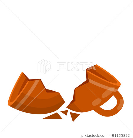 Broken cup. Brown mug. Element of kitchen. 91155832