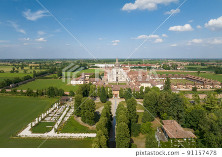 Wonderful panorama of Certosa di Pavia at sunny day 91157478