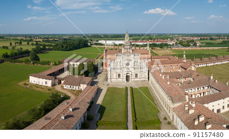 Amazing panorama of Certosa di Pavia at sunny day 91157480