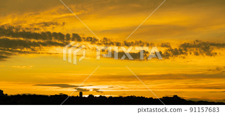 Bright sunset with clouds over istanbul and bosphorus Bright sunset with clouds over istanbul and bosphorus 91157683