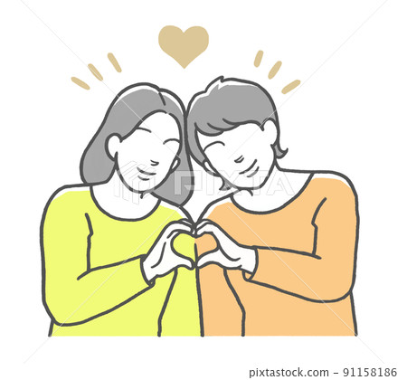 Women of the same sex who make heart marks by hand 91158186