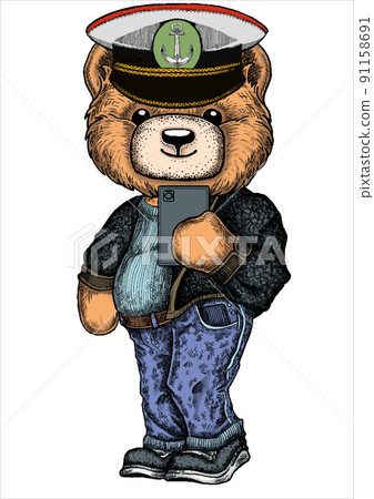 Teddy bear. Cute animal doll vector illustration for shirt print 91158691