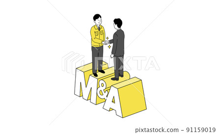 插圖，中年企業主在併購信件上握手的矢量圖 91159019