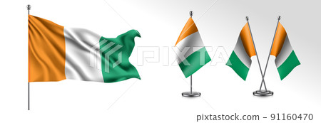 Set of Cote Divoire waving flag on isolated background vector illustration 91160470
