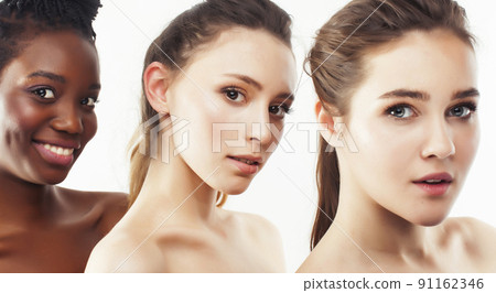 three different nation woman: african-american, caucasian together isolated on white background happy smiling, diverse type on skin, lifestyle real people concept close up three different nation woman: african-american, caucasian together isolated on white background happy smiling, diverse type on skin, lifestyle real people concept close up 91162346
