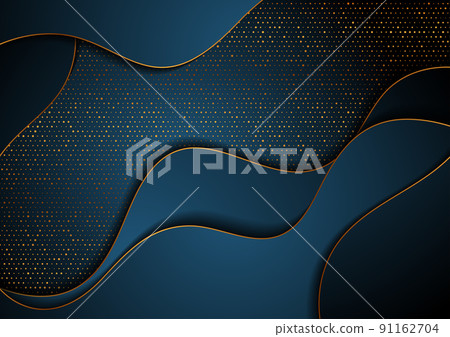 Dark blue and golden abstract tech wavy background - Stock Illustration ...