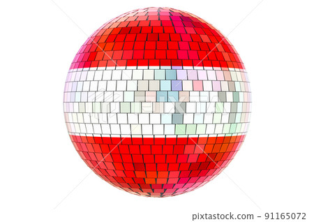 Mirror disco ball with Austrian flag, 3D rendering Mirror disco ball with Austrian flag, 3D rendering 91165072