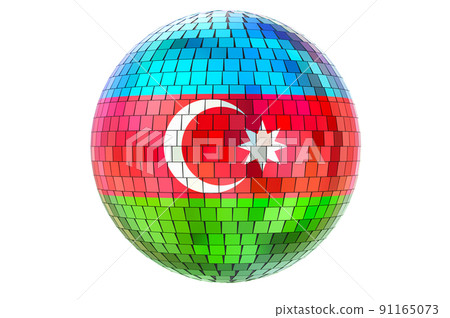 Mirror disco ball with Azerbaijani flag, 3D rendering Mirror disco ball with Azerbaijani flag, 3D rendering 91165073