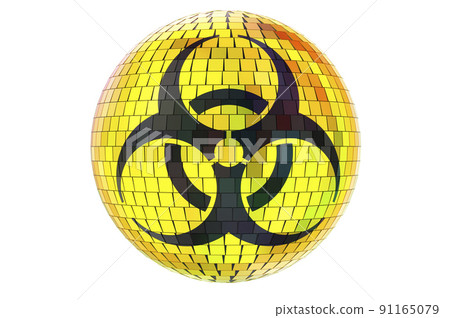 Mirror disco ball with biohazard sign, 3D rendering 91165079