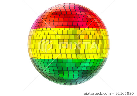 Mirror disco ball with Bolivian flag, 3D rendering Mirror disco ball with Bolivian flag, 3D rendering 91165080