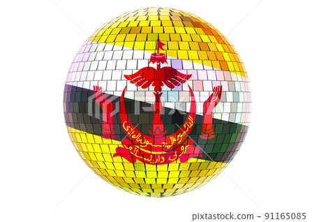 Mirror disco ball with Bruneian flag, 3D rendering 91165085