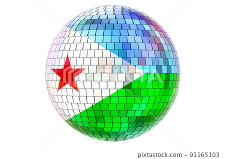 Mirror disco ball with Djiboutian flag, 3D rendering 91165103