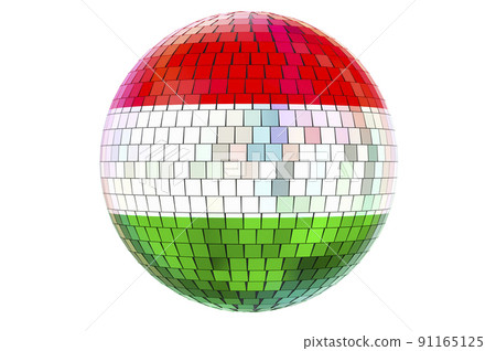 Mirror disco ball with Hungarian flag, 3D rendering Mirror disco ball with Hungarian flag, 3D rendering 91165125
