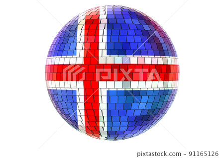 Mirror disco ball with Icelandic flag, 3D rendering Mirror disco ball with Icelandic flag, 3D rendering 91165126