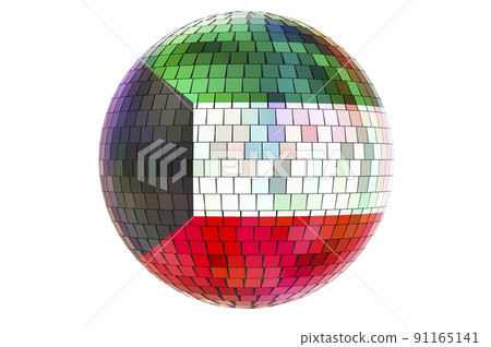 Mirror disco ball with Kuwaiti flag, 3D rendering Mirror disco ball with Kuwaiti flag, 3D rendering 91165141