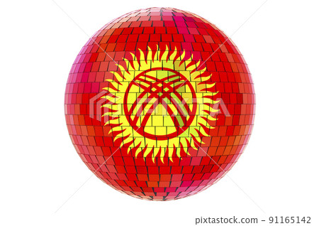 Mirror disco ball with Kyrgyz flag, 3D rendering 91165142