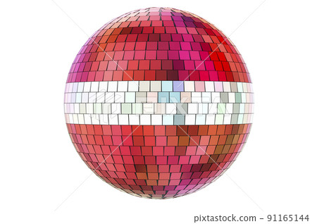 Mirror disco ball with Latvian flag, 3D rendering 91165144