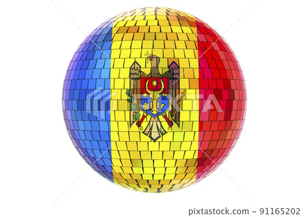 Mirror disco ball with Moldovan flag, 3D rendering 91165202