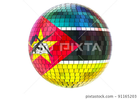Mirror disco ball with Mozambican flag, 3D rendering 91165203