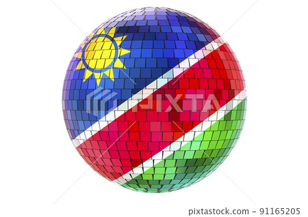 Mirror disco ball with Namibian flag, 3D rendering 91165205