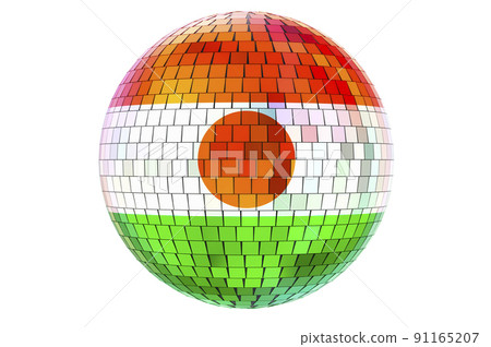 Mirror disco ball with Niger flag, 3D rendering Mirror disco ball with Niger flag, 3D rendering 91165207