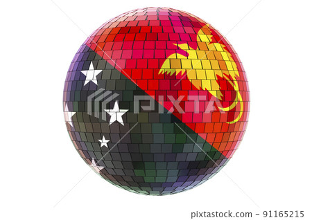 Mirror disco ball with Papuan New Guinean flag, 3D rendering 91165215