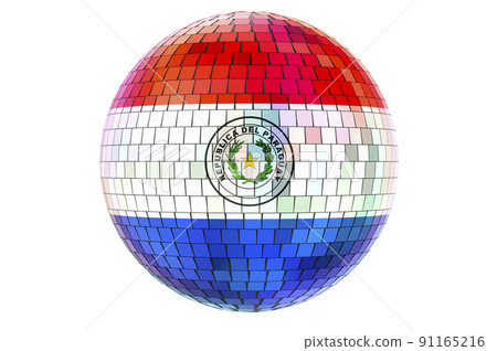 Mirror disco ball with Paraguayan flag, 3D rendering 91165216