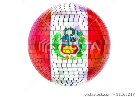 Mirror disco ball with Peruvian flag, 3D rendering 91165217