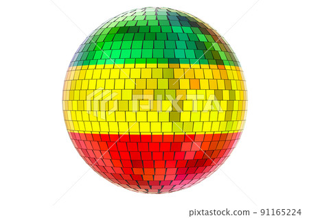 Mirror disco ball with Rastafarian flag, 3D rendering Mirror disco ball with Rastafarian flag, 3D rendering 91165224
