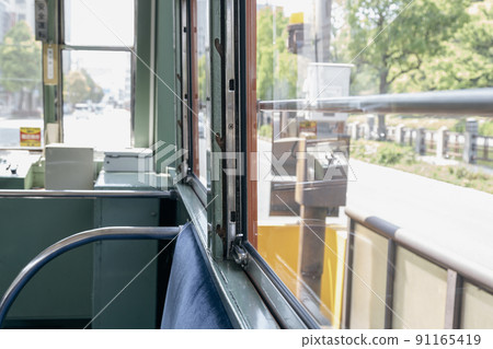 Inside of old tramcar in Matsuyama, Japan 91165419