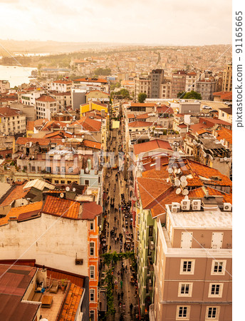 Buyuk Hendek street in the Beyoglu District. City of Istanbul, Turkey. View from Galata Tower 91165665