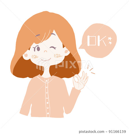 Illustration of a girl in a wink OK pose Illustration of a girl in a wink OK pose 91166139