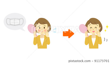 Illustration material: A set of young women suffering from mask marks and having improved rough skin by moisturizing / before and after Illustration material: A set of young women suffering from mask marks and having improved rough skin by moisturizing / before and after 91173701
