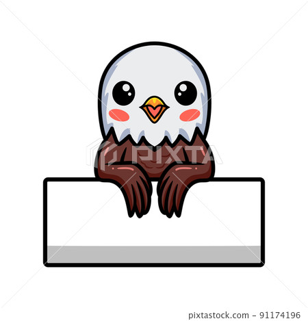 Cute little eagle cartoon with blank sign 91174196