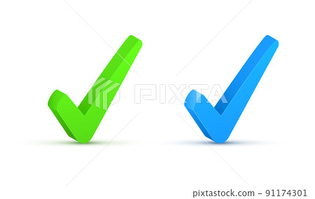 3d checkmark tick icon. Checklist success button correct agree app 3d blue green icon 91174301